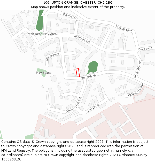 106, UPTON GRANGE, CHESTER, CH2 1BG: Location map and indicative extent of plot