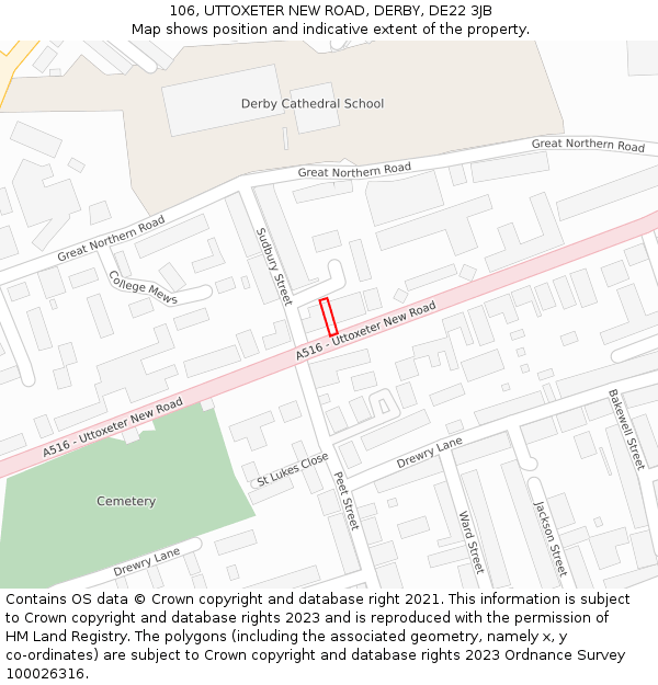 106, UTTOXETER NEW ROAD, DERBY, DE22 3JB: Location map and indicative extent of plot