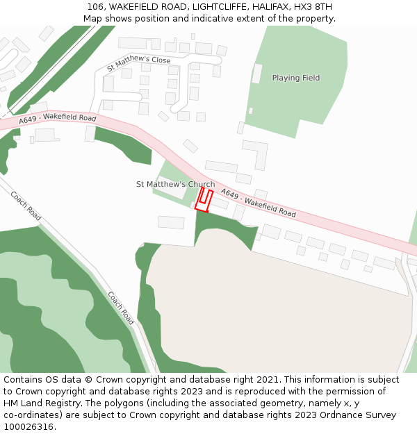 106, WAKEFIELD ROAD, LIGHTCLIFFE, HALIFAX, HX3 8TH: Location map and indicative extent of plot