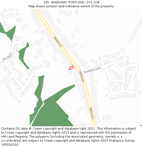 106, WAKEHAM, PORTLAND, DT5 1HP: Location map and indicative extent of plot