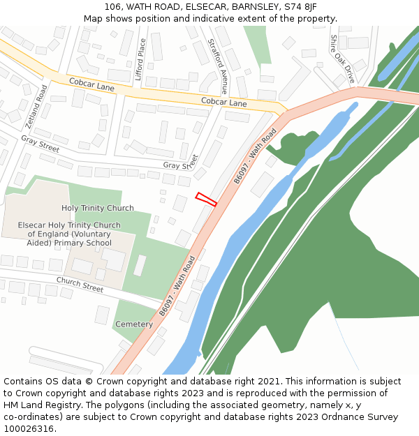 106, WATH ROAD, ELSECAR, BARNSLEY, S74 8JF: Location map and indicative extent of plot