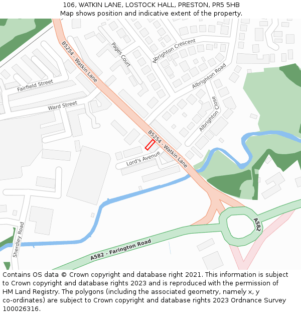 106, WATKIN LANE, LOSTOCK HALL, PRESTON, PR5 5HB: Location map and indicative extent of plot