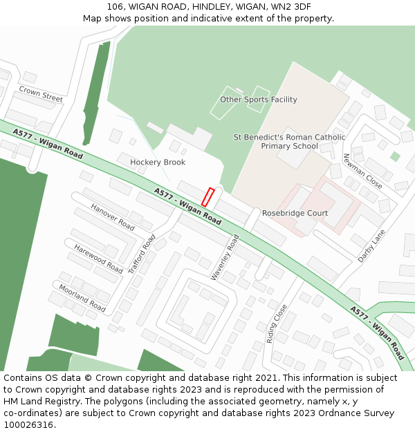 106, WIGAN ROAD, HINDLEY, WIGAN, WN2 3DF: Location map and indicative extent of plot