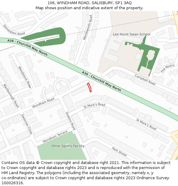 106, WYNDHAM ROAD, SALISBURY, SP1 3AQ: Location map and indicative extent of plot