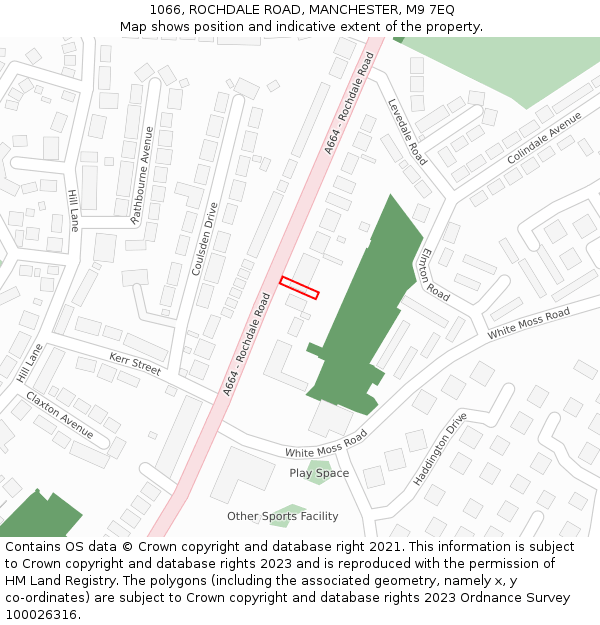 1066, ROCHDALE ROAD, MANCHESTER, M9 7EQ: Location map and indicative extent of plot