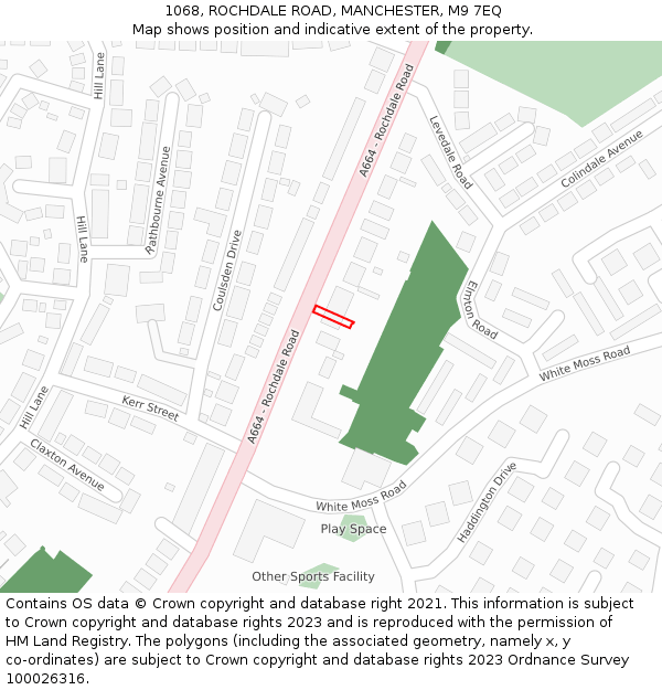 1068, ROCHDALE ROAD, MANCHESTER, M9 7EQ: Location map and indicative extent of plot