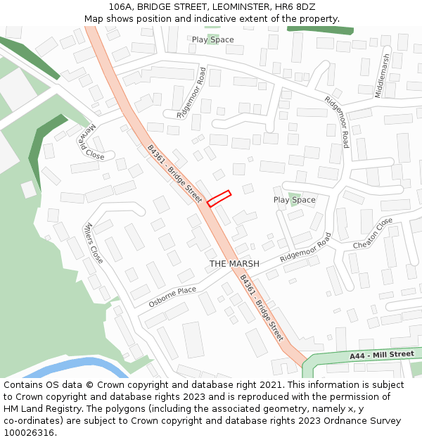 106A, BRIDGE STREET, LEOMINSTER, HR6 8DZ: Location map and indicative extent of plot