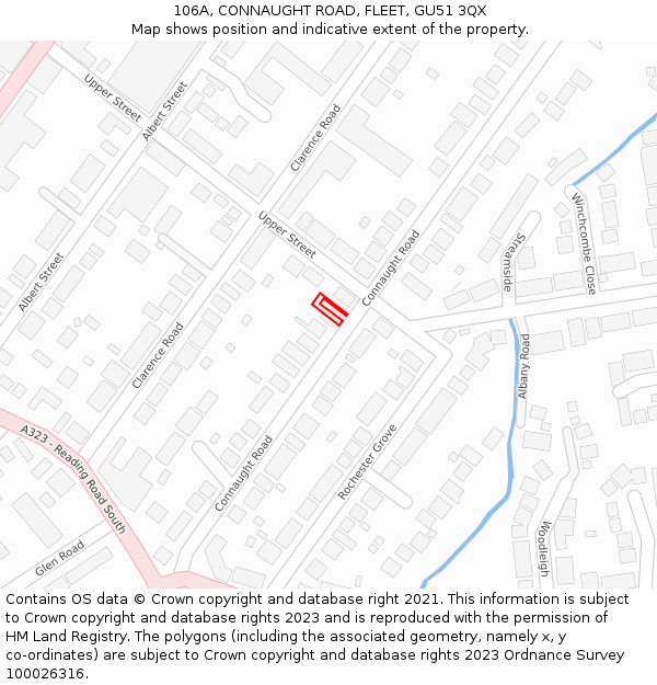 106A, CONNAUGHT ROAD, FLEET, GU51 3QX: Location map and indicative extent of plot
