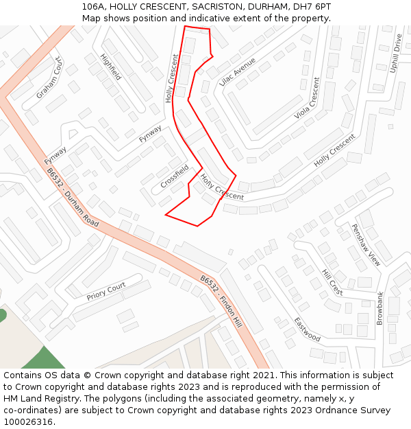 106A, HOLLY CRESCENT, SACRISTON, DURHAM, DH7 6PT: Location map and indicative extent of plot