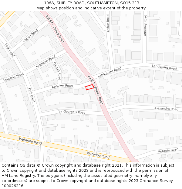 106A, SHIRLEY ROAD, SOUTHAMPTON, SO15 3FB: Location map and indicative extent of plot