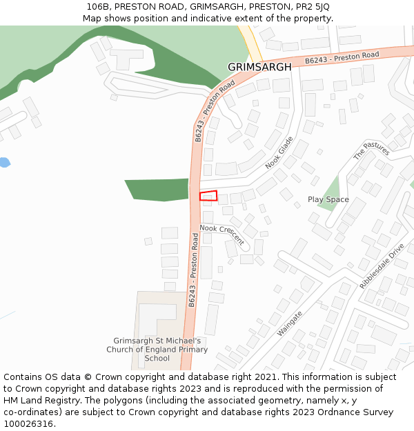 106B, PRESTON ROAD, GRIMSARGH, PRESTON, PR2 5JQ: Location map and indicative extent of plot