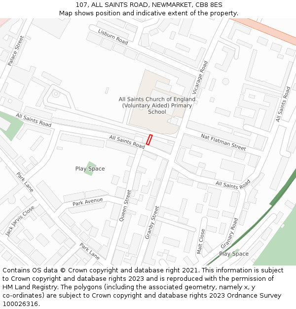 107, ALL SAINTS ROAD, NEWMARKET, CB8 8ES: Location map and indicative extent of plot