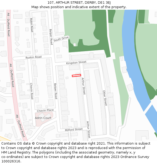 107, ARTHUR STREET, DERBY, DE1 3EJ: Location map and indicative extent of plot