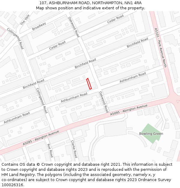 107, ASHBURNHAM ROAD, NORTHAMPTON, NN1 4RA: Location map and indicative extent of plot