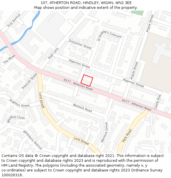 107, ATHERTON ROAD, HINDLEY, WIGAN, WN2 3EE: Location map and indicative extent of plot