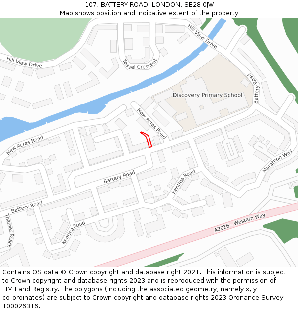 107, BATTERY ROAD, LONDON, SE28 0JW: Location map and indicative extent of plot