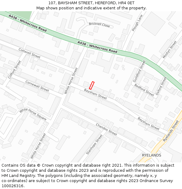 107, BAYSHAM STREET, HEREFORD, HR4 0ET: Location map and indicative extent of plot