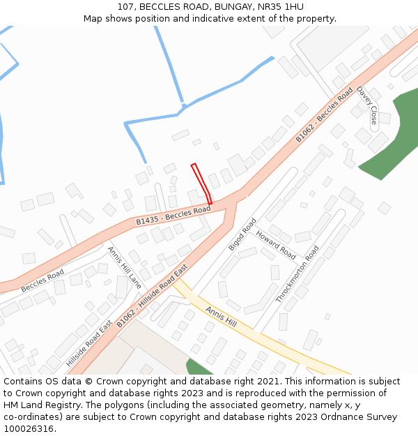 107, BECCLES ROAD, BUNGAY, NR35 1HU: Location map and indicative extent of plot