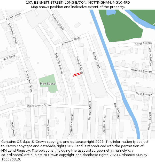 107, BENNETT STREET, LONG EATON, NOTTINGHAM, NG10 4RD: Location map and indicative extent of plot