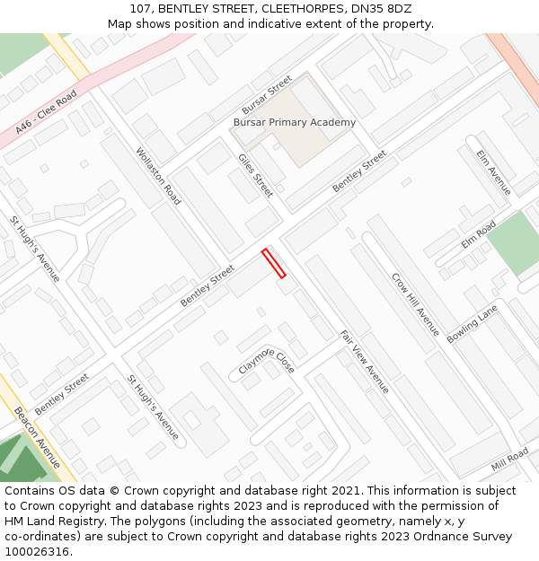 107, BENTLEY STREET, CLEETHORPES, DN35 8DZ: Location map and indicative extent of plot