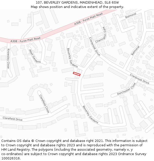 107, BEVERLEY GARDENS, MAIDENHEAD, SL6 6SW: Location map and indicative extent of plot
