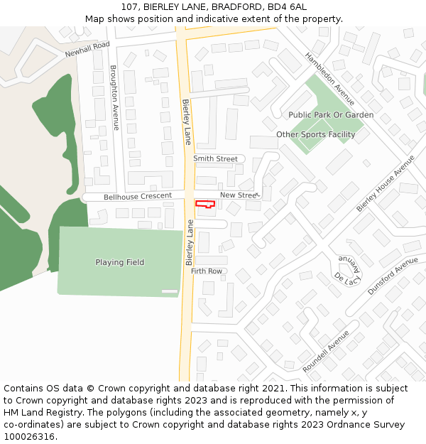 107, BIERLEY LANE, BRADFORD, BD4 6AL: Location map and indicative extent of plot