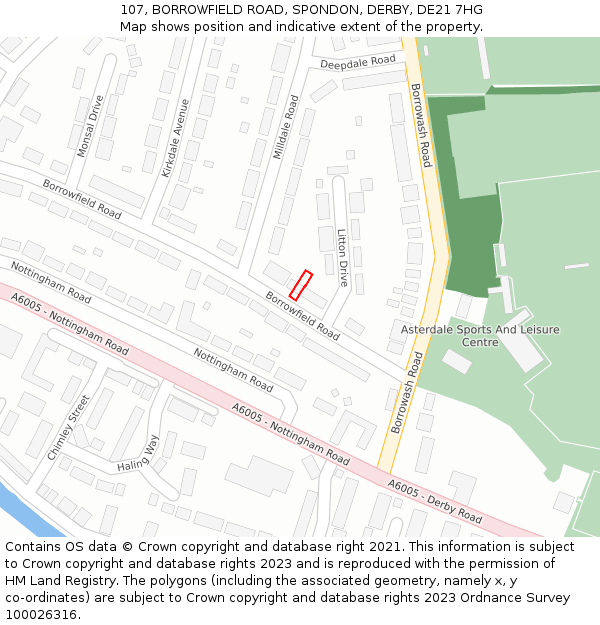 107, BORROWFIELD ROAD, SPONDON, DERBY, DE21 7HG: Location map and indicative extent of plot