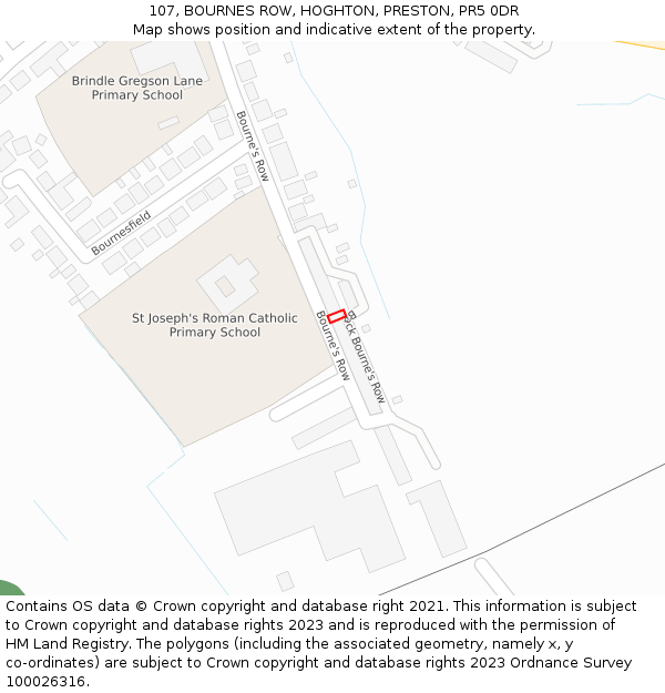 107, BOURNES ROW, HOGHTON, PRESTON, PR5 0DR: Location map and indicative extent of plot