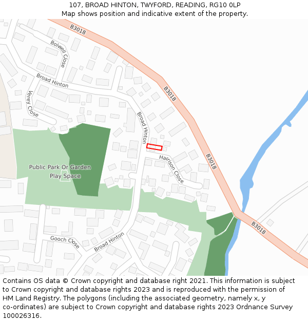 107, BROAD HINTON, TWYFORD, READING, RG10 0LP: Location map and indicative extent of plot