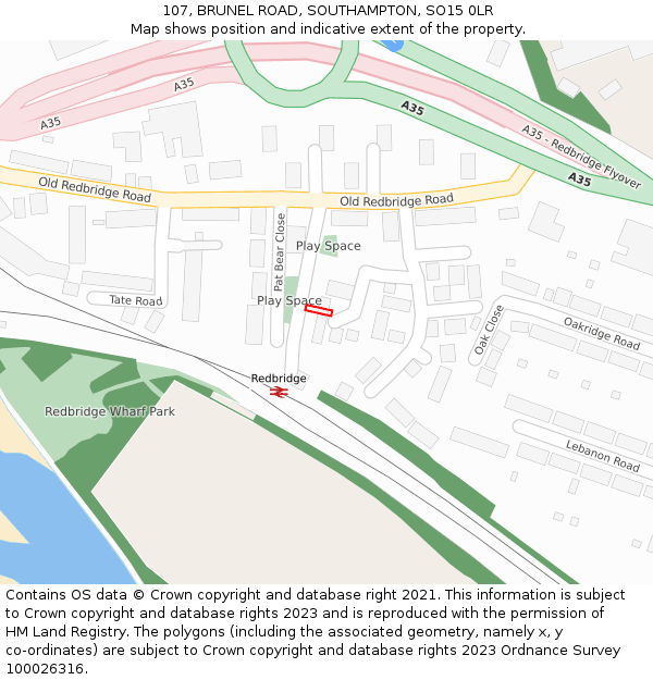 107, BRUNEL ROAD, SOUTHAMPTON, SO15 0LR: Location map and indicative extent of plot