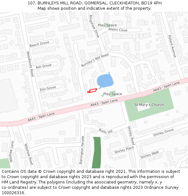 107, BURNLEYS MILL ROAD, GOMERSAL, CLECKHEATON, BD19 4PH: Location map and indicative extent of plot