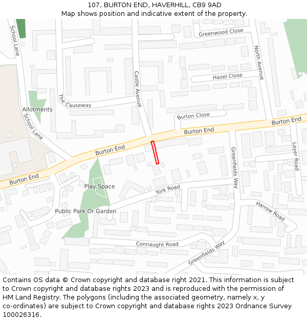 107, BURTON END, HAVERHILL, CB9 9AD: Location map and indicative extent of plot