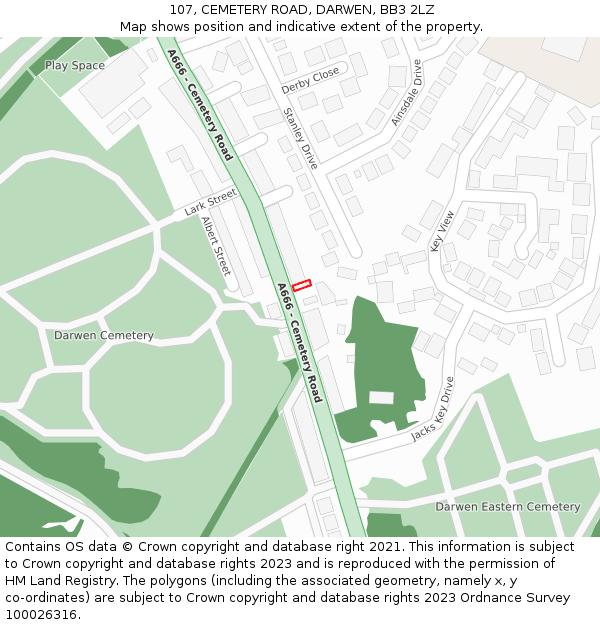 107, CEMETERY ROAD, DARWEN, BB3 2LZ: Location map and indicative extent of plot