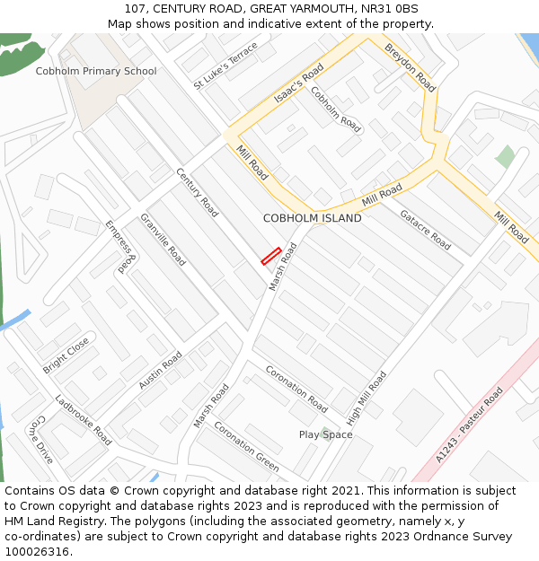 107, CENTURY ROAD, GREAT YARMOUTH, NR31 0BS: Location map and indicative extent of plot