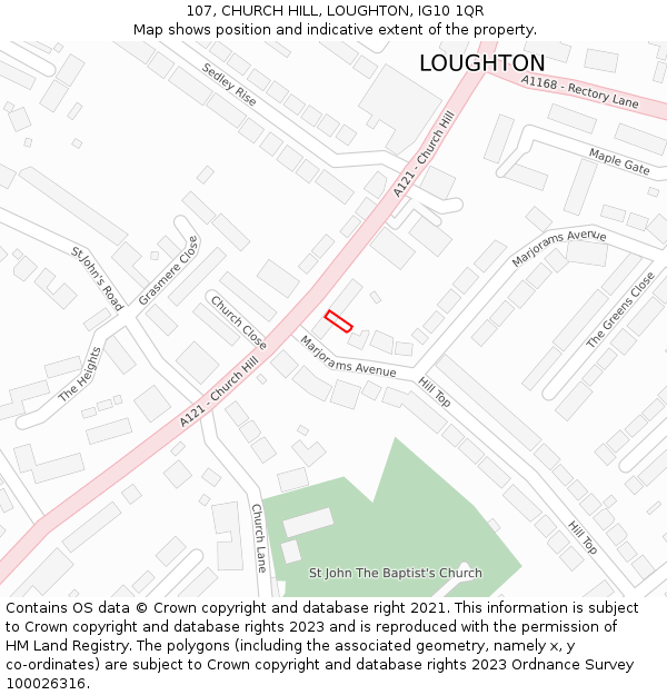 107, CHURCH HILL, LOUGHTON, IG10 1QR: Location map and indicative extent of plot
