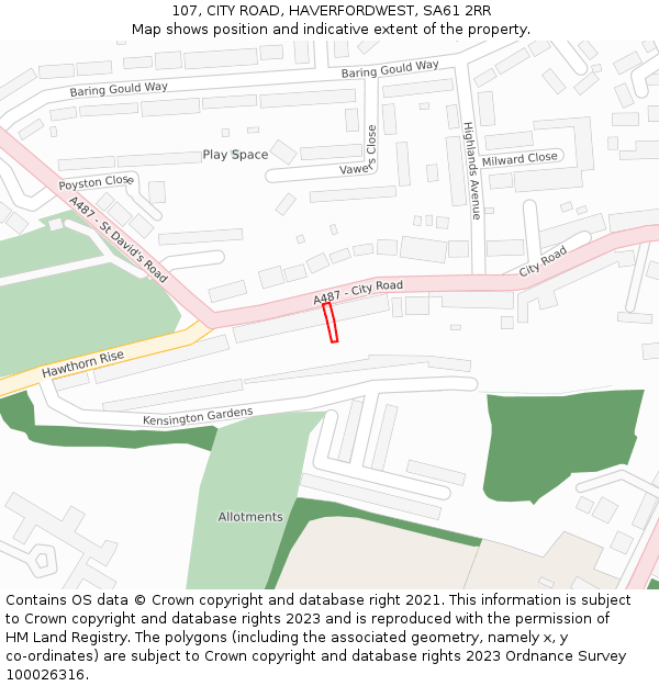 107, CITY ROAD, HAVERFORDWEST, SA61 2RR: Location map and indicative extent of plot