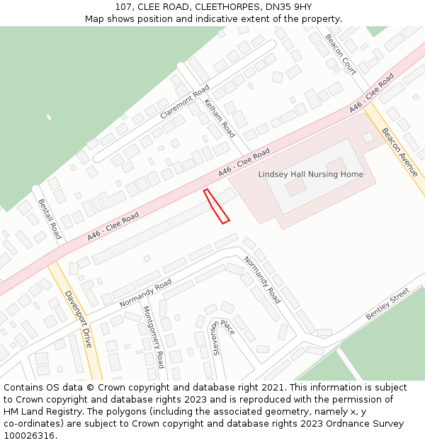 107, CLEE ROAD, CLEETHORPES, DN35 9HY: Location map and indicative extent of plot
