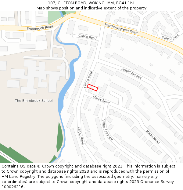 107, CLIFTON ROAD, WOKINGHAM, RG41 1NH: Location map and indicative extent of plot