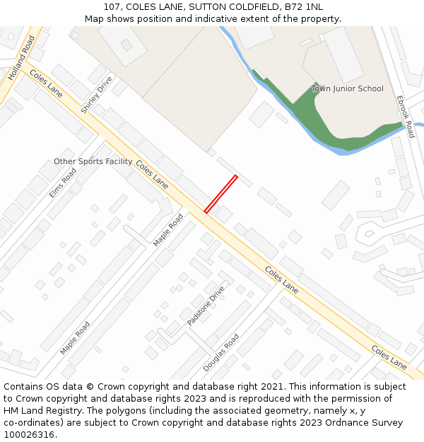 107, COLES LANE, SUTTON COLDFIELD, B72 1NL: Location map and indicative extent of plot