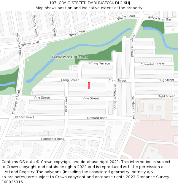 107, CRAIG STREET, DARLINGTON, DL3 6HJ: Location map and indicative extent of plot