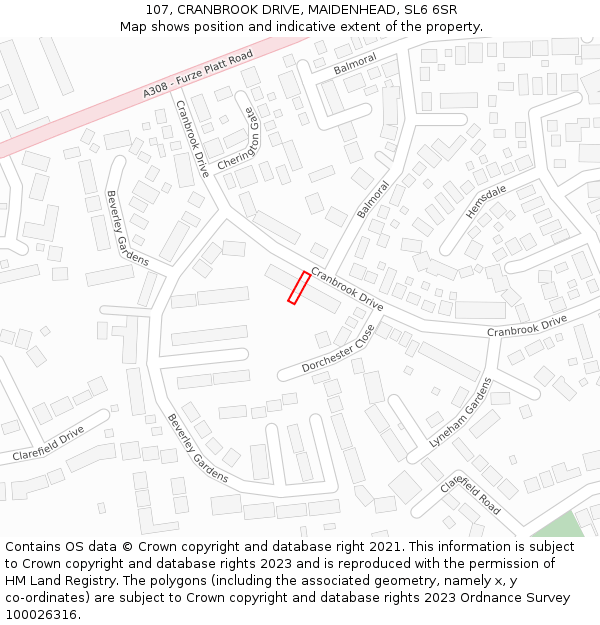 107, CRANBROOK DRIVE, MAIDENHEAD, SL6 6SR: Location map and indicative extent of plot