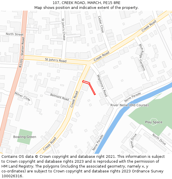 107, CREEK ROAD, MARCH, PE15 8RE: Location map and indicative extent of plot