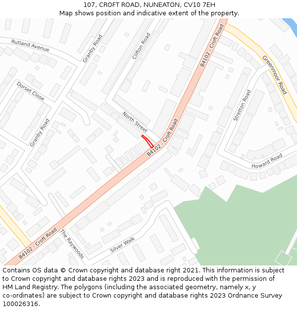 107, CROFT ROAD, NUNEATON, CV10 7EH: Location map and indicative extent of plot