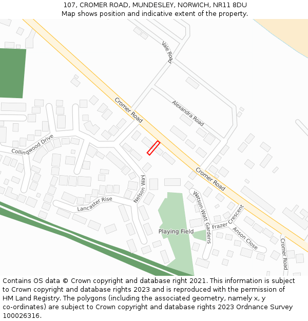 107, CROMER ROAD, MUNDESLEY, NORWICH, NR11 8DU: Location map and indicative extent of plot