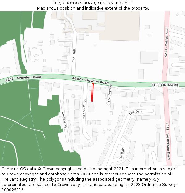 107, CROYDON ROAD, KESTON, BR2 8HU: Location map and indicative extent of plot