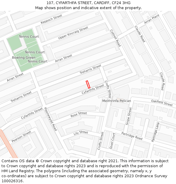 107, CYFARTHFA STREET, CARDIFF, CF24 3HG: Location map and indicative extent of plot