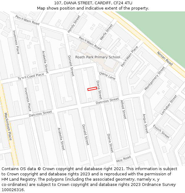 107, DIANA STREET, CARDIFF, CF24 4TU: Location map and indicative extent of plot