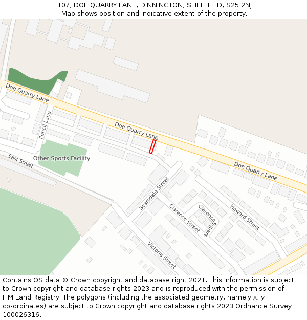 107, DOE QUARRY LANE, DINNINGTON, SHEFFIELD, S25 2NJ: Location map and indicative extent of plot