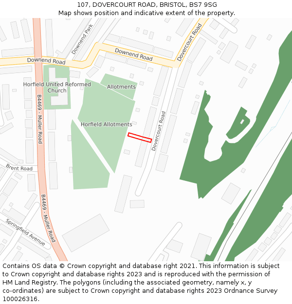 107, DOVERCOURT ROAD, BRISTOL, BS7 9SG: Location map and indicative extent of plot