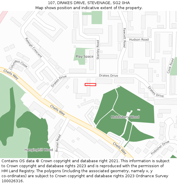 107, DRAKES DRIVE, STEVENAGE, SG2 0HA: Location map and indicative extent of plot